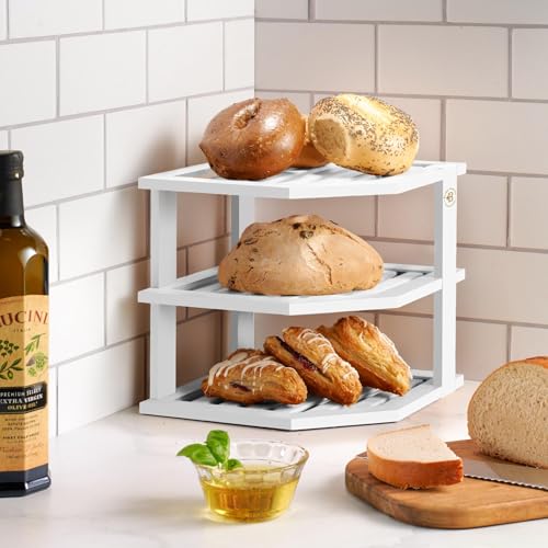 Bambüsi Plate Organizer for Cabinet - Corner Cabinet Organizer and Kitchen Cabinet Organizer Shelf, Kitchen Countertop Organizer for Plates, Dishes and Bowls, Space Saving Corner Rack, White - color: White
