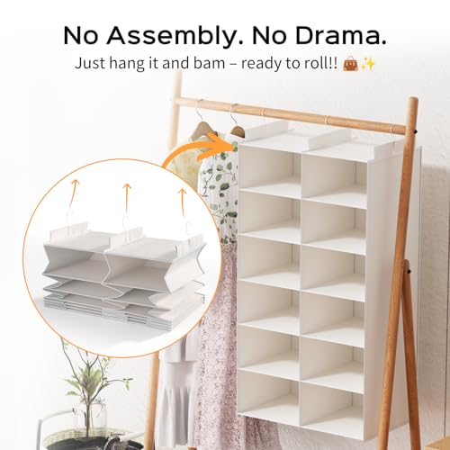 ALLTIDYUP Space-Saving Hanging Closet Storage Organizer – Dual-Row Foldable Shelves with 3 Hooks, 6-Tier Wardrobe Organizer for Dorm, Bedroom, Closet (White) - color: White, size: 6 Tier