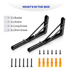 Ravinte 2 Pack 12 Inch Folding Shelf Brackets – Matte Black, Heavy Duty Collapsible Brackets for Tables and Benches – Space-Saving Design - size: 12 Inch