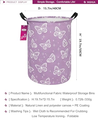 Laundry Hamper Large Canvas Fabric Lightweight Storage Basket/Toy Organizer/Dirty Clothes Collapsible Waterproof for College Dorms, Boys and Girls Bedroom,Bathroom(butterfly) - color: butterfly