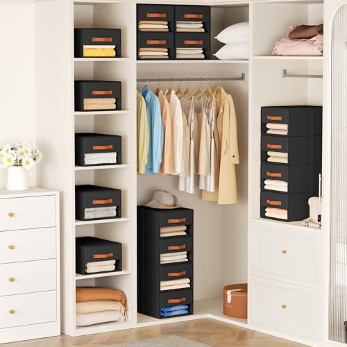 DIMJ Closet Organizers and Storage - Fabric Bins with Drawers for Closet Foldable Clothes Organizers with Clear Window, Stackable Storage Drawers Units for Bedroom, Living Room, Medium 6-Pack, Black - color: Black, size: Medium - 6 Pack