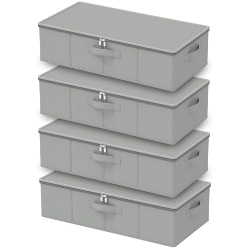 Under Bed Storage Bins, Closet Containers Organizers, Foldable Basket with Zippered, for Blankets, Clothes, Comforters, 4 Pack, Grey, 23.6 x 11.8 x 5.9 In, XSNY20GS-4 - color: Grey, size: Small（4 Pack）