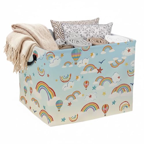 56L Rainbow Laundry Basket Clothes Hamper with Handles,Foldable Blanket Storage Large Laundry Hamper with Waterproof PE,Toy Storage Bin Organizer,Cube Clothes Organizer,Home Decor - color: Rainbow