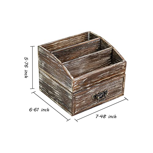 Office Desk Organizer with Drawers & Dark Brown Vintage Wood Desktop Storage Caddy 2pcs/set Workspace Supplies Farmhouse Mail Countertop Organizer Makeup Storage Box for Home Decor Supplies Vanity…… - color: Dark Brown Style C+D 2pcs Set