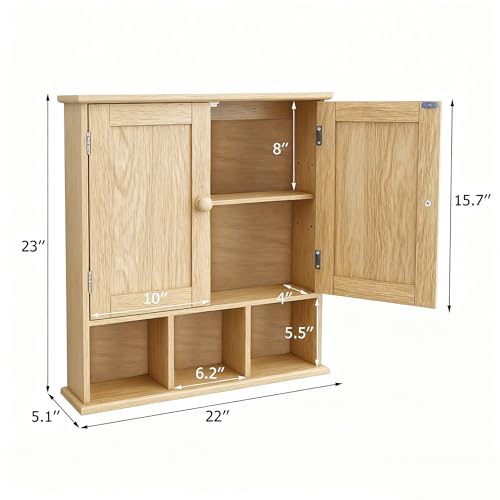 TaoHFE Natural Wooden Color Bathroom Wall Cabinet with 2 Door Adjustable Shelves,Over The Toilet Storage Wall Mounted Medicine Cabinets for Bathroom Laundry Room Kitchen - color: Wooden Color