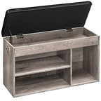 HOOBRO Shoe Storage Bench with Cushion, 32.3'' Entryway Bench with Lift Top Hidden Storage and Adjustable Shelves, Wooden Shoe Rack Bench for Entryway Bedroom, Rustic Brown and Black BG40HX01 - color: Greige + Black