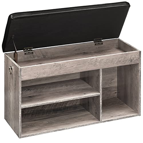 HOOBRO Shoe Storage Bench with Cushion, 32.3'' Entryway Bench with Lift Top Hidden Storage and Adjustable Shelves, Wooden Shoe Rack Bench for Entryway Bedroom, Rustic Brown and Black BG40HX01 - color: Greige + Black