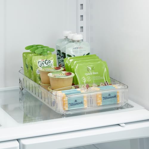 YouCopia RollOut Fridge Caddy BPA-Free Clear Rolling Refrigerator Organizer Bin with Adjustable Dividers and Handles, 9" Wide - size: 9" Wide