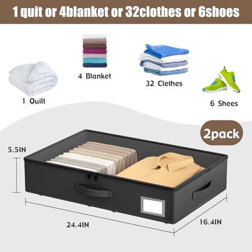 EE-RoomWorld Underbed Storage With Wheels, No Assembly Required - 5.5 Inch Height Black Underbed Bins, Low Profile Rolling Shoe Storage Containers for Dorm - color: Black, size: 5.5 inch height