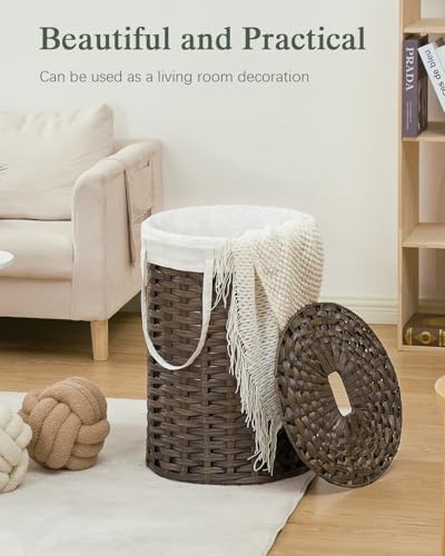 SETVSON Laundry Hamper with Lid, 19.0 Gal (72 L) Round Wicker Laundry Basket, Handwoven Rattan Basket with Lid, Removable Bag, 2 Mesh Bags, Handles for Living Room, Bathroom, Brown - color: Brown, size: 72L
