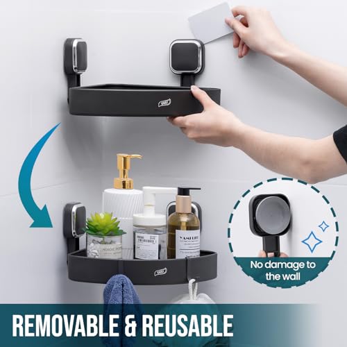 TAILI Corner Shower Caddy with Suction Cup Hooks, Aluminum Corner Shelf Basket,No-Drilling Rustproof for Kitchen and Bathroom, Wall Mounted Organizer Rack for Shampoo-Grey - style: 1 × Corner Dark Grey