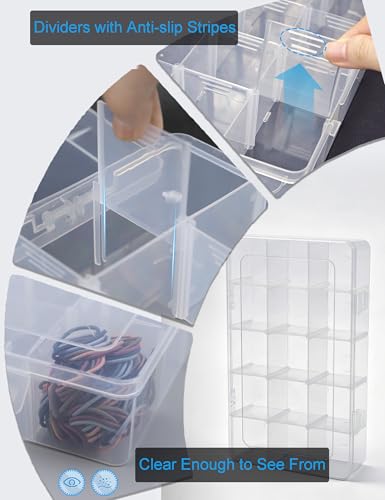 Hlotmeky Plastic Organizer Box with Dividers Bead Organizer 15 Large Grids Tackle box Organizer Clear Snackle Box Container