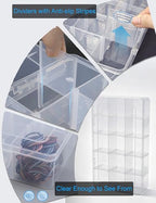 Hlotmeky Plastic Organizer Box with Dividers Bead Organizer 15 Large Grids Tackle box Organizer Clear Snackle Box Container