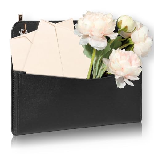 Wall Mount PU Leather Mail Holder Black Faux Leather Letter Holder 2 Ring PU Leather File Organizer Stylish Wall Hanging Mail Storage for Flowers Envelope Key Notebooks Home Office Decor - color: Black
