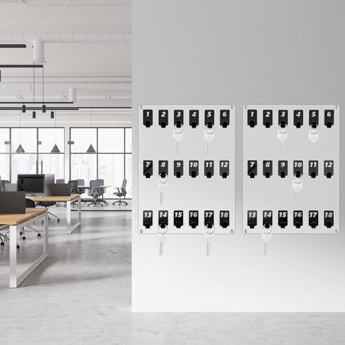 Beeveer Acrylic Key Board with 18 No. Hooks Wall Mount Key Rack Holder Hanger Storage Collection for School, Garage, Car Dealer, Office, Hotel, Real Estate(Transparent) - color: Transparent, size: 18 Hooks