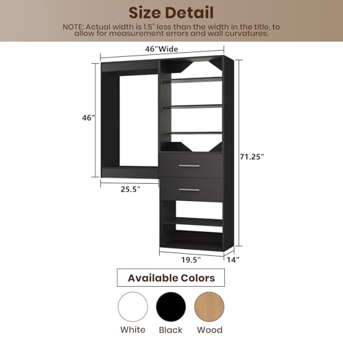 ROOMTEC Modular Closet System, 46" Wall Mounted Closet Organizer with Hanging Rods and Drawers, Wooden Tower for Walk-In Closets, Wardrobe Storage Kit, Black - size: 46" Wide, style: Model 14