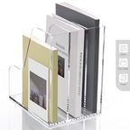 SANRUI Clear Vertical Magazine File Holder, Acrylic Desk Organizer and Storage Bins Holding for Magazines Binders, Notebooks, Envelopes A4 Folder Binder Holders Sorter, 3 Compartments - style: A4 3-Sections File Holder