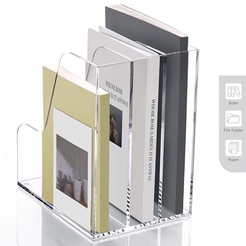 SANRUI Clear Vertical Magazine File Holder, Acrylic Desk Organizer and Storage Bins Holding for Magazines Binders, Notebooks, Envelopes A4 Folder Binder Holders Sorter, 3 Compartments - style: A4 3-Sections File Holder