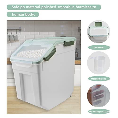 2 Pack Rice Storage Container with Measuring Cup 50 lb Flour Storage Container with Wheels, BPA Free Food Storage Container Dog Cat Food Bin Set for Dry Food Sugar, Cereal(Green) - color: Green 2Pack 50Lb