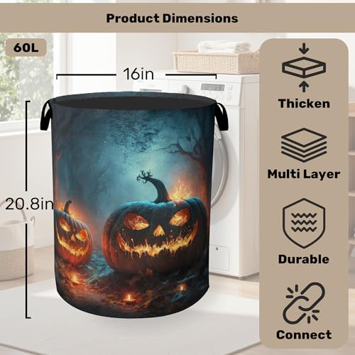 Pumpkin Halloween Laundry Basket - Heavy Duty 60L Dirty Clothes Organizer, Water Resistant Foldable Hamper for Men Women - color: Pumpkin Halloween