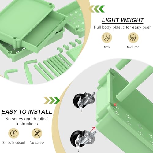 Goovilla 4 Tier Rolling Utility Cart Organizer with Removable Drawer, Stable and Sturdy Green Rolling Storage Carts with 2 Lockable Wheels for Bathroom, Kitchen, Snack, Craft, Makeup, Baby Essentials - size: 4 Tier, style: Green