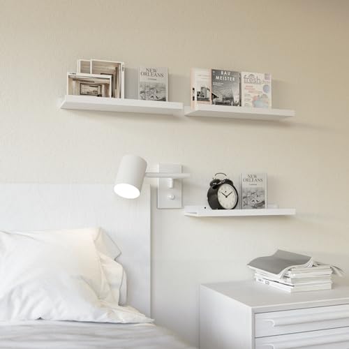 RICHER HOUSE 3 Set White Floating Shelves, 16 inches Wall Mounted White Shelves for Wall Decor, Picture Ledge Shelf with Lip for Storage Nursery, Bedroom, Living Room, Bathroom - White - color: White, size: 3pcs*15.75in