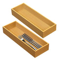 guiogc Set of 2 Bamboo Drawer Organizer, Stackable Utensil Organizer for Kitchen, Bamboo Storage Box Wood Silverware Tray for Drawer - size: 14.95" x 5.2" x 1.96"
