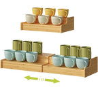 Hongtamoya 2-Tier Expandable Bamboo Mug Holder Coffee Mug Rack Organizer for Countertop, Multi-Functional Mug Display Shelf for Coffee Bar, Kitchen, and Home (15.35"~29.92") - size: (15.35~29.92'')L*8.86''W*4.53''H