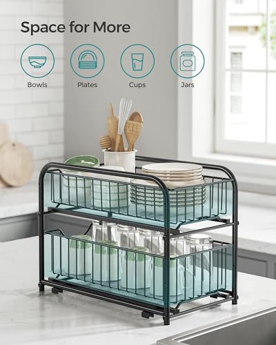 SONGMICS 2-Tier Pull Out Cabinet Organizers, Under Sink Organizer, Bathroom Organizer and Storage, Sliding Basket Drawers, Stackable for Kitchen, Bathroom, Ink Black UKCS017B01 - color: Ink Black