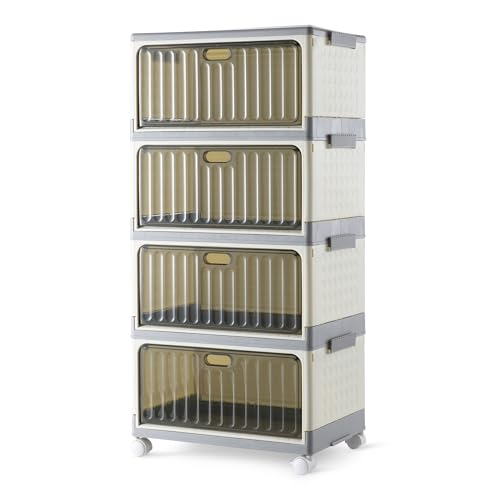 Amazon Basics 4-Tier Storage Bins with Lids, Stackable and Collapsible, 23QT per Tier, 92QT Total Capacity