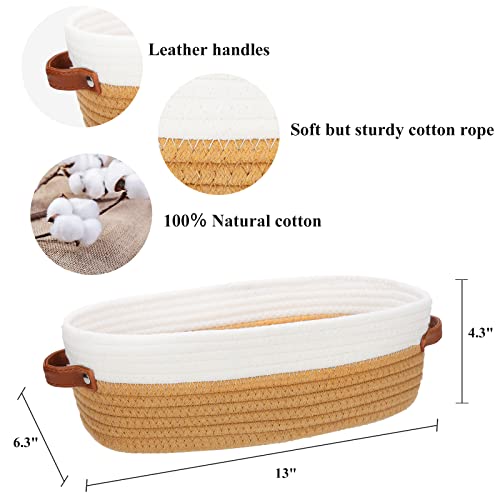Bathroom Countertop Organizer Basket, Cotton Rope Woven Storage Basket Toilet Paper Decorative Basket for Bathroom, Bedroom, Living Room, Entryway 13"x6.3"x4.3" (Off White/Jute) - color: Off White & Jute