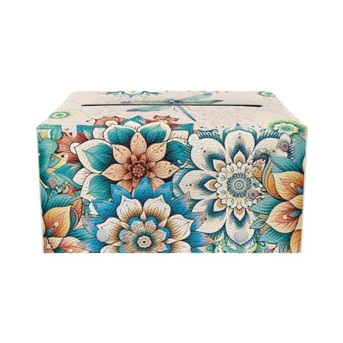 Hippie Flower Rectangle Tissue Box Cover Modern PU Leather Rectangular Tissue Box Tissue Box Holder Waterproof Tissue Cover Decorative Tissue Box Organizer for Bathroom - color: Hippie Flower