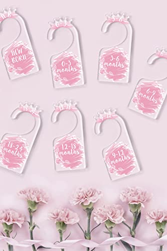 OneDream Baby Closet dividers Hanger separators - Set of 7 Baby Clothes dividers for Closet from Newborn to 24 Months, Acrylic Infant Clothes Divider (Pink) - color: Pink