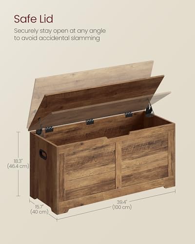 VASAGLE Storage Chest, Storage Bench with 2 Safety Hinges, Farmhouse Style, 15.7 x 39.4 x 18.3 Inches, for Entryway, Bedroom, Living Room, Honey Brown ULSB061K01 - color: Honey Brown, size: 39.4''W