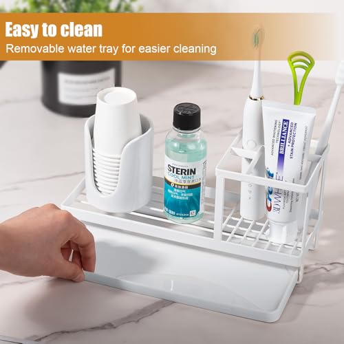 Toothbrush Holders for Bathrooms, Carbon Steel Tooth Brushing Holder Electric Toothbrush and Toothpaste Organizer Bathroom Accessories for Countertop, Shower, Sink - White - color: White, size: Small