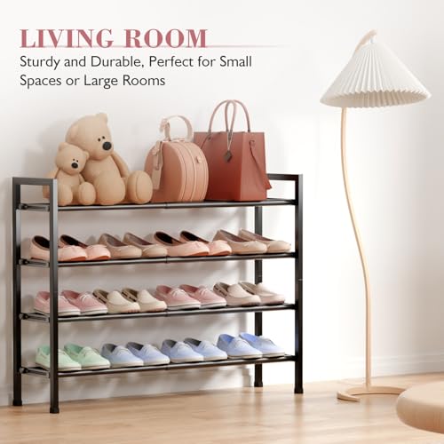 Bumusty 4-Tier Expandable Shoe Rack for Closet, 18“-33” Adjustable Shoe Rack for Small Space, Small Shoe Organizer for Front Door, Sturdy Metal, Black - color: Black, size: 4-Tier