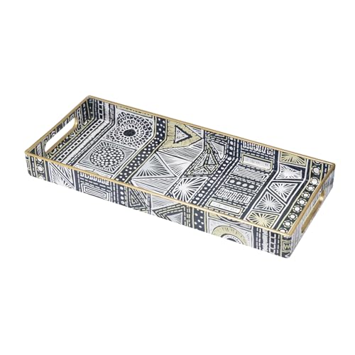 MAONAME Plastic Vanity Tray, Small Bathroom Counter Tray, Narrow Decorative Trays with Handles, Storage Dresser Trays Organizer for Toilet Tank, Jewelry, Makeup, 13.8" x 6" x 1.57" - color: Bohemian-4