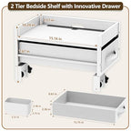 2 Tier Bedside Shelf for Dorm Bunk Bed, Under Mattress Bedside Shelf Clip On Nightstand with Fabric Drawer, Bed Side Table Tray Organizer, Bedside Tray with Cable Management, Back to School (white) - color: White