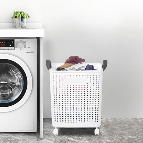Clothes Basket, Plastic Dirty Clothes Hamper with Wheels Narrow Hampers for Laundry Laundry Hamper Waterproof for Dorm Family