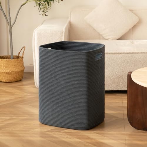 OIAHOMY Laundry Hamper, Laundry Basket，Rectangle Cotton Large Blanket Storage Basket for Living room,Bedroom Woven Decorative Storage for Toys,Clothes,Pillows-16x13x22in-Blue - color: Blue