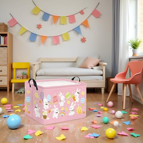 HIYAGON Rectangular Easter Basket Nursery Basket for Boys Bunny Room Decor Cute Toy Storage Organizer Bins Bedroom(Cute Easter Bunny) - color: Cute Easter Bunny