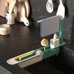 Telescopic Sink Storage Rack Adjustable with 2 Sponge - Sink Caddy Sponge Holder for kitchen sink(Green) - color: Green