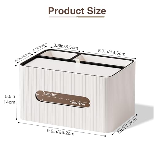 KINGFOM Leather Tissue Box Cover with Storage Tray, Decorative Tissue Box Holder Organizer for Office Desk, Bedroom & Nightstand, Remote Control Holder for Perfume, Watch, Glasses, Pens (Ivory White) - color: Ivory White