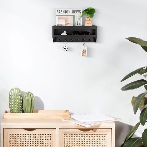 Nekon Key Holder Wall Mount, 12.8" W x 5.6" H x 3.7" D Wall Mounted Key and Mail Organizer with 6 Key Hooks, Key Racks for Home Entryway Decor (Black) - color: Black