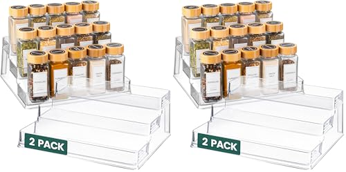 Oizeir Clear Spice Rack (4-Pack) – 3-Tier Acrylic Organizer for Cabinet – Deep Spice Shelf – 10.4 x 9.6 x 4 Inches – Holds Seasoning and Condiments - size: 4-Pack