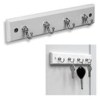 Wall Mounted Key Rack Rail Hanger Key Holder Wall Mount with 4 Hooks Hanging Storage Keys Organizer Home Decor (White)