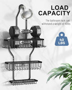 Shower Caddy Hanging - Never Rust Shower Hanging Organizer - Aluminum Over the ShowerHead Caddy with Soap Basket and 6 Hooks for Razor/Sponge (Black) - color: Black