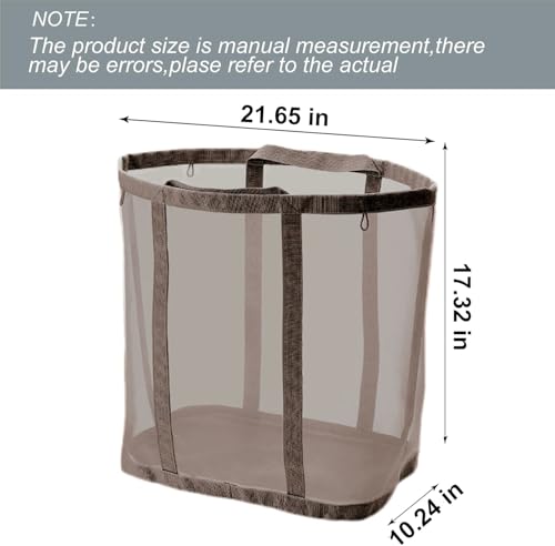 Mesh Bag with Handles, Collapsible Laundry Basket, Foldable Laundry Bag, Breathable Folding Beach Bag,Space-saving Travel Tote Bags (1, Brown) - color: Brown