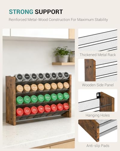 NESAPTO Spice Rack Organizer for Cabinet, Wooden 4 Tier Vertical Seasoning Organizers for Kitchen Pantry, Countertop/Wall Mount, Holds 32 Spice Jars (No Jars Included), 15.7" W × 9.4" H - size: Holds 32 Jars, 15.7"W × 9.4"H