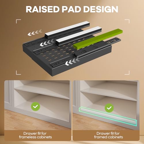 Seinloes 4 Pack Pull Out Cabinet Organizer 21" Deep with Raising Pad for Framed Cabinets, Expandable (9"-14" W) Slide Out Drawers for Kitchen Cabinets with 4pcs Divider Racks, Roll Out Shelves, Black - color: Black, size: 9"-14"W x 21"D(4Pack)